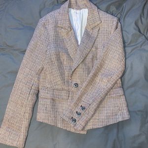 Free People Brown Plaid Blazer